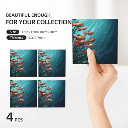 Coasters Set of 4 Round Ceramic Coaster Fish Aquarium Coasters for Drinks Absorbent Mugs Pads with Holder Heat Resistant Coffee Cup Pad for Kitchen Office - color: Square