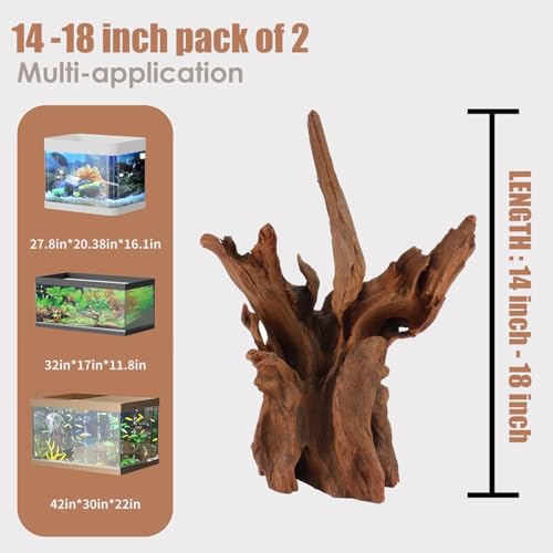 Natural Large Aquarium Driftwood for Fish Tanks & Reptile Terrariums – Safe Fish Tank Decorations, Unique Twisted Branches 2-Piece 14-18 Inch Low Tannin, Easy to Sink - size: Large Mopani Driftwood 14 to 18 Inch (Pack of 2)