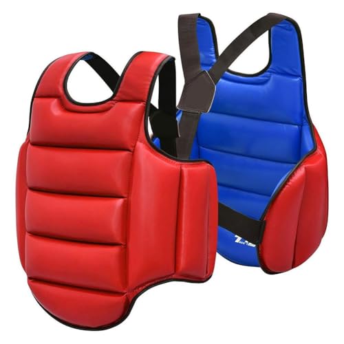 Boxing Chest Guard Kickboxing MMA Muay Thai Body Protector Adjustable Strike Shield Martial Arts Upper Belly Ribs Protection Pad - color: Red