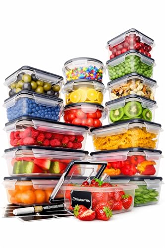 Chef's Path 32 Piece Airtight Food Storage Containers with Easy Snap Lids, 16 Containers and Lids, Stackable Kitchen and Pantry Canisters for Meal Prep and Food Storage - Transparent
