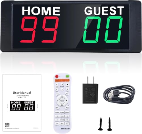YZ LED Portable Digital Scoreboard, Tabletop Electronic Scoreboard with Remote, Score Keeper for Games Cornhole/Basketball/Ping Pong/Baseball/Tennis/Volleyball Indoor Outdoor - style: plug-in(red&green)