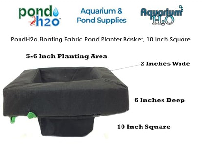 PondH2o Floating Aquatic Water Garden Pond Plant or Flower Fabric Planter Baskets, 10" Square & 14" Round, Aquaponics, Hydroponics | Value 2 Pack