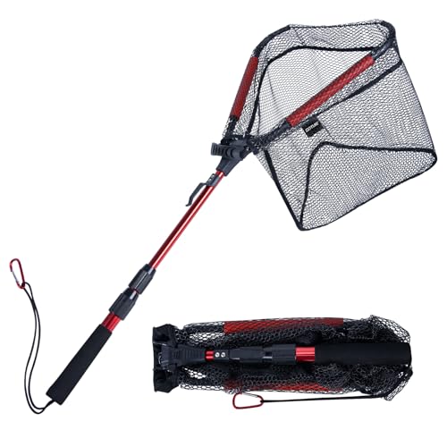 Goture Floating Fishing Net with Assist Handle, Aluminum Alloy Fixed or Telescoping Pole Handle, PVC Coated Nylon Mesh, Foldable Fish Landing Net, Carry Bag for Kayak, Fly, Bass, Trout Fishing