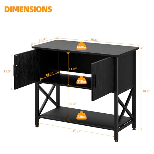 40-50 Gallon Aquarium Stand, Fish Tank Stand with Cabinet Storage, Metal Turtle Reptile Tank Stand, Fish Tank Accessories Storage, 36.6" L*18.9" W Tabletop, Black - color: Black