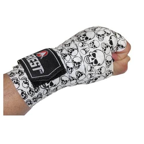 Mexican Style Hand Wraps 180" Semi-Elastic Boxing Wraps with Thumb Loop, Inner Gloves Bandages for Muay Thai, Kickboxing, Grappling - color: Arctic White Skull