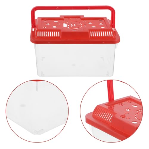Portable Fish Transport Container and Plastic Turtle Box, Plastic Terrarium with Handle, Medium Size Red Aquarium for Reptiles and Small Pets