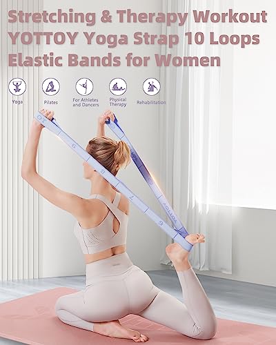 YOTTOY Yoga Strap and Resistance Bands-Exercise Elastic Bands for Working Out Women with 10 Loops-Perfect for Stretching and Physical Therapy - color: blue
