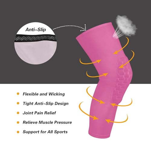 Hot Pink Sports Knee Pads Youth Volleyball Basketball Long Leg Sleeves Braces Compression Wrestling Youth/Kids & Adult Sizes - color: Hot Pink 01