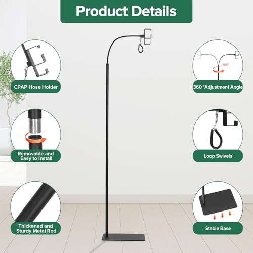 CPAP Hose Holder for Bedside - All-Metal Stand with Aluminum Hook | NoWall Drilling | Fits ResMed/Philips/AirSense Tubing | Helps Keep Hose Clean &Tangle-Free