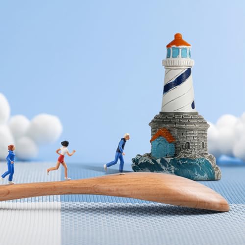 balacoo 4 Pcs Mini Lighthouse Decoration, Mediterranean Style Resin Nautical Lighthouse Model, Nautical Home Decor for Room, Garden, Yard, Lawn, Room, Aquarium, Fish Tank Decoration