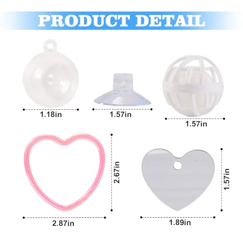 Betta Fish Toys, 2 PCS Heart Fish Exercise Ring and Nitrifying Balls Set, Heart Betta Mirror Toy Set, Feeding Ring with Suction Cup, Fishing Tank Accessories for Gifts (Pink)