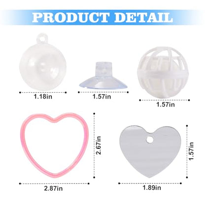 Betta Fish Toys, 2 PCS Heart Fish Exercise Ring and Nitrifying Balls Set, Heart Betta Mirror Toy Set, Feeding Ring with Suction Cup, Fishing Tank Accessories for Gifts (Pink)