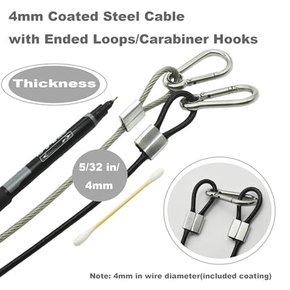 5pcs 24 inch Vinyl Cover Coated Stainless Steel Wire Rope Lanyard Cable Tether Safety Strap with Hooks and 2 Loops (4mm Thickness), Clear - color: 5pcs_Clear, size: 24"/60cm