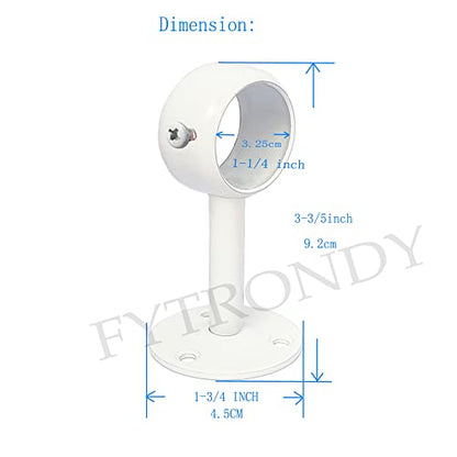 White Edition Stainless Steel Wardrobe Pipe, Closet Lever Support Rod Holder Socket Bracket (1-1/4 INCH 2 Pack)