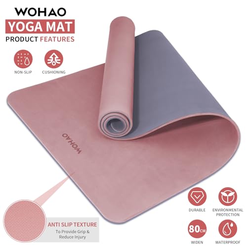 8mm Extra Wide 80cm Yoga Mat Non Slip - color: Dark Powder+Dark silve