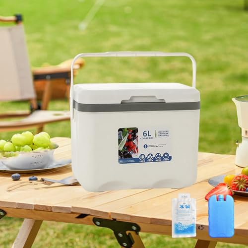 Menolana Camping Cooler, Ice Box Chest, for Freeze/Hot Food 6 L with Ice Pack Cold Storage Case for Yard Camping Beach Hiking Fishing - color: White