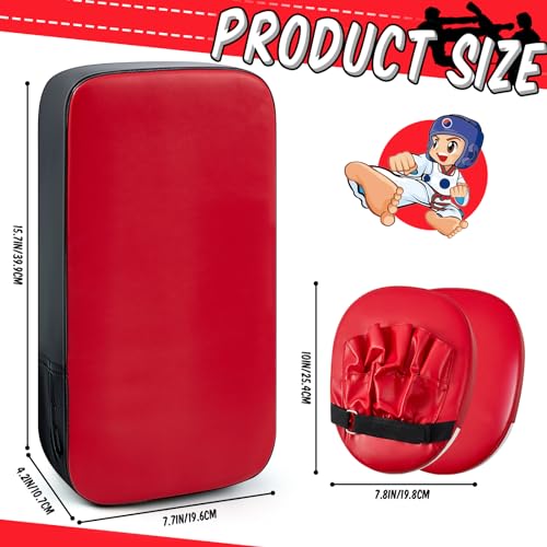Poen 7 in 1 Taekwondo Kick Pad Boxing Training Equipment Punching Mitts Martial Arts Wrist Band Adjustable Soft Pads Set for Karate Muay Thai MMA Training - color: Red