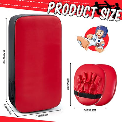 Poen 7 in 1 Taekwondo Kick Pad Boxing Training Equipment Punching Mitts Martial Arts Wrist Band Adjustable Soft Pads Set for Karate Muay Thai MMA Training - color: Red