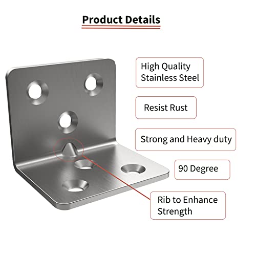 Silver Stainless Steel Corner Bracket,Joint Right Angle Bracket,L Shape Heavy Duty Metal Corner Brace Shelf Supporter for Wood Aufuga (20, 1.5x1.2x1.2)