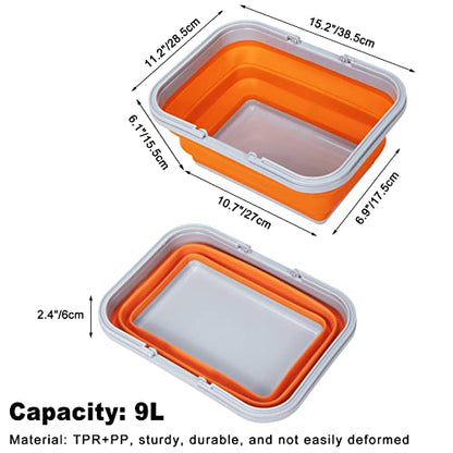 Collapsible Sink with Handle Towel, 2.37 Gal / 9L Foldable Wash Basin for Washing Dishes, Camping, Hiking and Home - color: 2pcs-orange