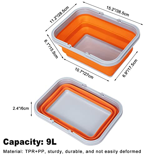 Collapsible Sink with Handle Towel, 2.37 Gal / 9L Foldable Wash Basin for Washing Dishes, Camping, Hiking and Home - color: 2pcs-orange&yellow
