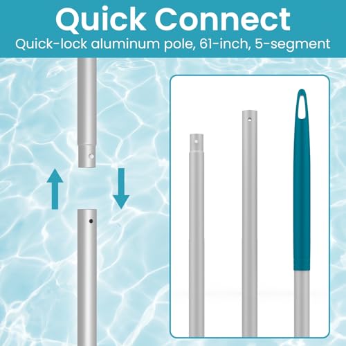 Pool Skimmer Net with Adjustable 48" Aluminum Pole, Fine Mesh Medium-Depth Net for Above Ground Pools, Ponds, Hot Tubs, Spas and Fountains for Leaf and Debris Removal - size: 5ft pool skimmer with pole