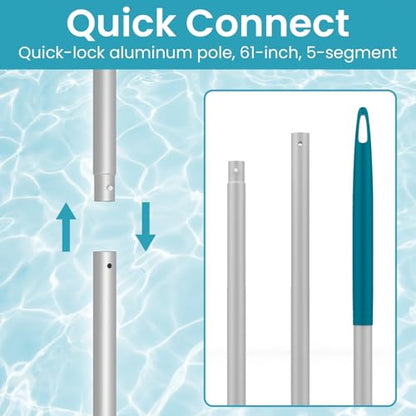 Pool Skimmer Net with Adjustable 48" Aluminum Pole, Fine Mesh Medium-Depth Net for Above Ground Pools, Ponds, Hot Tubs, Spas and Fountains for Leaf and Debris Removal - size: 5ft pool skimmer with pole