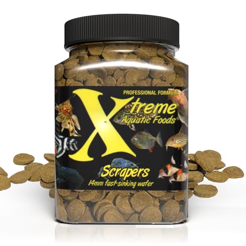 Xtreme Scrapers Wafers - Premium 14mm Fast-Sinking Fish Food – Nutrient & Cellulose Rich Ideal for Nocturnal Feeders, Catfish, Plecostomus Species, and Loaches – USA Farm Grown (9oz) - size: 9 Ounce (Pack of 1)