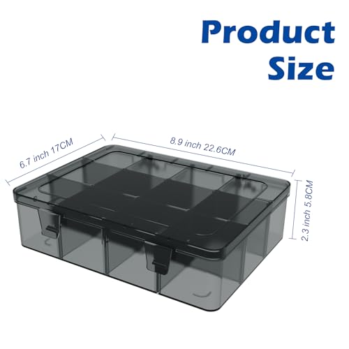 Clear Organizer Box,12 Grids Organizer Box with Removable Dividers for Jewelry,Bead Storage Organizer Box,Plastic Compartment Container for Tool Tackle Box, Gray