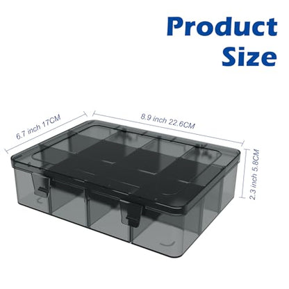 Clear Organizer Box,12 Grids Organizer Box with Removable Dividers for Jewelry,Bead Storage Organizer Box,Plastic Compartment Container for Tool Tackle Box, Gray