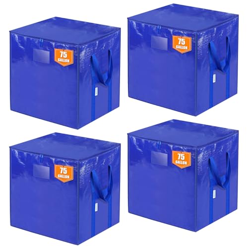 TICONN 4 Pack Extra Large Moving Bags with Zippers & Carrying Handles, Heavy-Duty Storage Tote Moving Boxes for Space Saving (4 PK, 75 Gallon) - color: Blue-75 Gallon, size: 4 Pack