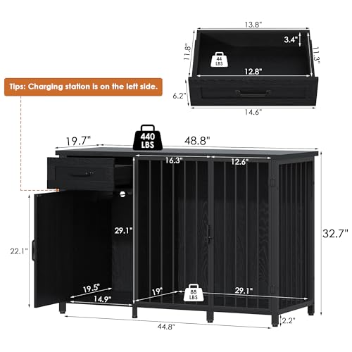 55-75 Gallon Fish Tank Stand with Dog Crate, Multifunctional Aquarium Stand with Cabinet and Power Outlets for Larger Aquariums and Versatile Use (Black) - color: Black, size: 48.8"L x 19.7"W x 32.7"H