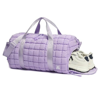 Quilted Gym Bag for Women,Duffle Bag for Travel with Wet Pocket,Carry on Weekender Bags for Women,Travel Bag with Shoe Compartment (Light purple) - color: Light purple