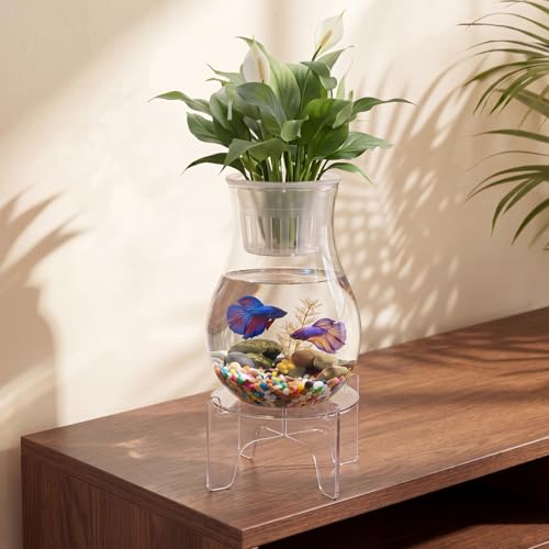 1 Gallon Plastic Aquaponic Planter and Aquarium Betta Bowl Fish Aquariums Small Fish Tank with Base and Top Promotes Healthy Hydroponic Environment for Plants (Spherical) - style: Spherical