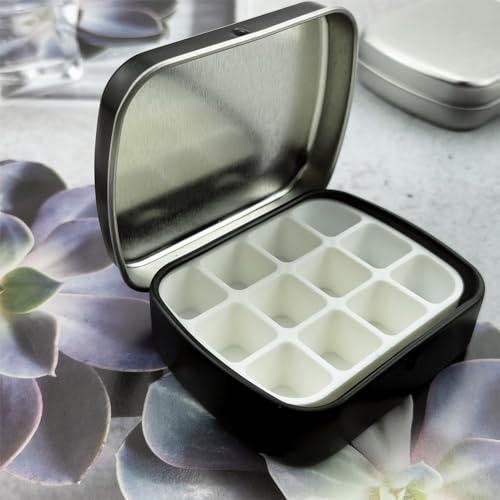 2 Pack 12 Wells Empty Watercolor Palette, Mini Metal Tin Palette with Lid, Portable Travel Paint Container for Artists & Outdoor Painting