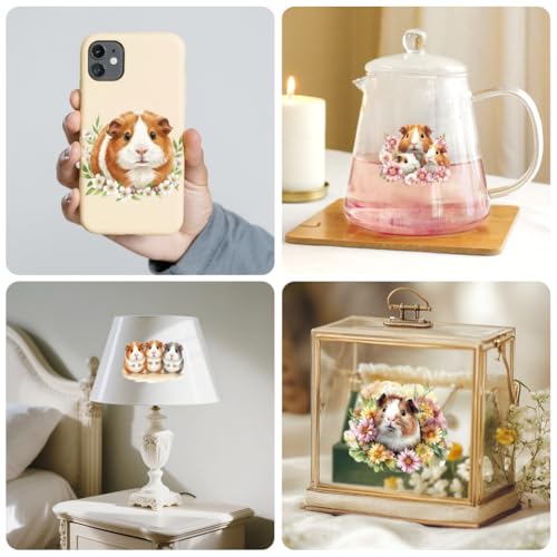 Peacoblue 18 Sheets Rub on Transfers for Crafts, Guinea Pig 3.6"x3.9" UV DTF Cup Wraps Waterproof Rub on Cold Transfers Stickers for Wood Glass Metal Cup Tumblers Mirrors Mugs Home Decor - style: Guinea Pig