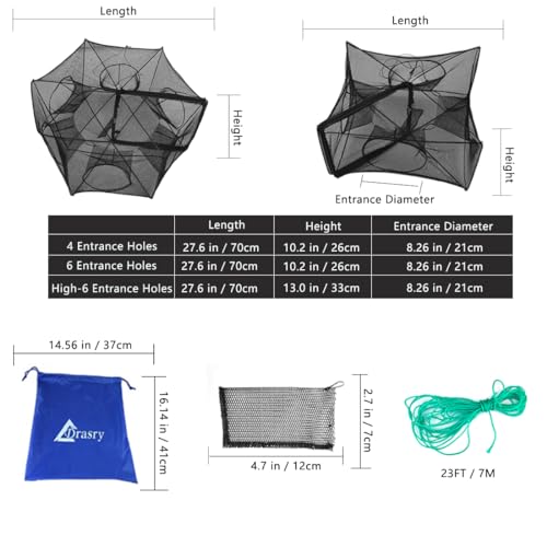 Black Fishing Bait Trap Foldable Fish Net for Minnow Crab Crayfish Crawdad Shrimp Trap Cast Net Dip Cage Collapsible Easy Use 4 6 Hole Fishing Accessories