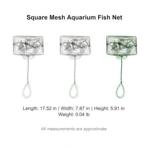 Green Square Mesh Aquarium Net for Fish Transfer and Tank Cleaning - size: 17.52 x 7.87 x 5.91"