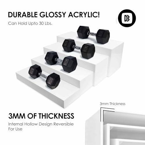 4cs Large Rectangle White Acrylic Buffet Riser Set Sizes (13" to 15") - Buffet Risers for Buffet Table, Display Stand Shelf for Catering Dessert Collectibles Jewelry Figures Show, Stackable Food Risers With Hollow Bottoms