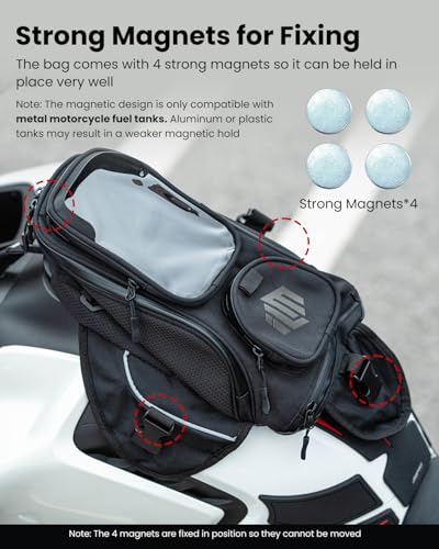 ILM Motorcycle Tank Bag Magnetic 4 Straps Reinforced Fastening Waterproof Touch Screen Phone Pouch Motorbike BT01 - color: Black