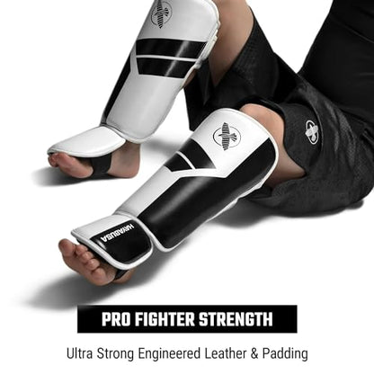 Hayabusa S4 Kids Shin Guards, Muay Thai, MMA, Kickboxing, Martial Arts - color: White, size: Large-X-Large