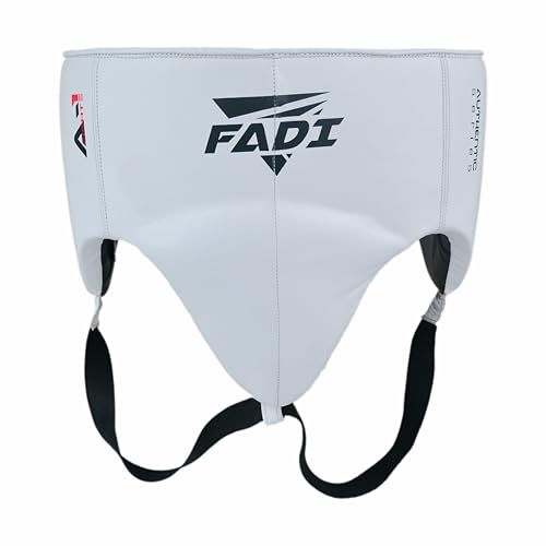 A1 No Foul Boxing Groin Protector with Built-in Cup, Cowhide Leather Athletic Supporter for Men, MMA Muay Thai Kickboxing Sparring Gear S-XL - color: White, size: X-Large