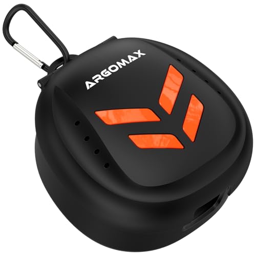 ARGOMAX Ventilated Mouth Guard Case with Clip for Lip Guards, Black Orange | Fits lip-protection mouthguards; ventilated case with drainage holes, carabiner clip, and 8.5 x 8.5 x 4.5 cm interior - color: Black+orange