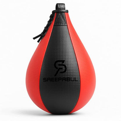 Speed Bag,Speed Bag for Boxing,PU Leather Reflex Training Pear Shaped Punching Bag,Fast Reaction Skills Development Perfect for Kids Teens Adults Boxing Coaches - color: Black & Red (10" x 7")