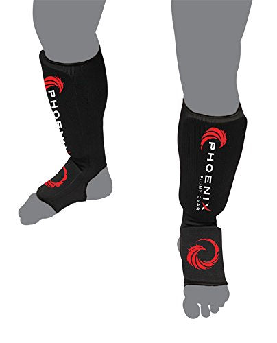 Sustain Shin Guard, Elastic Cloth Shin & Instep Padded Guards for Muay Thai Training, Sparring, MMA, Protective Kickboxing (Pair) - size: X-Large