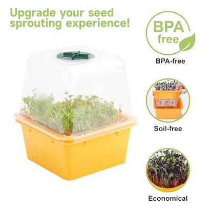 Microgreen Growing Trays, 5" x 5" Sprouting Tray with Humidity Dome, 1.2 mm Small Mesh Holes, BPA Free, Sprouter Kit for Growing Mirco Seeds, Like Broccoli, Alfalfa, Radish, Clover - 4 Pack | Colorful - color: Colorful Base