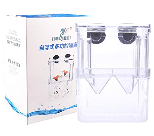 Acrylic Floating Fish Hatchery Isolation Box, Double Layer Fry Hatching Incubator Breeding Rearing Trap, Aquarium Tank Fish Parenting Container Divider with Suction Cups