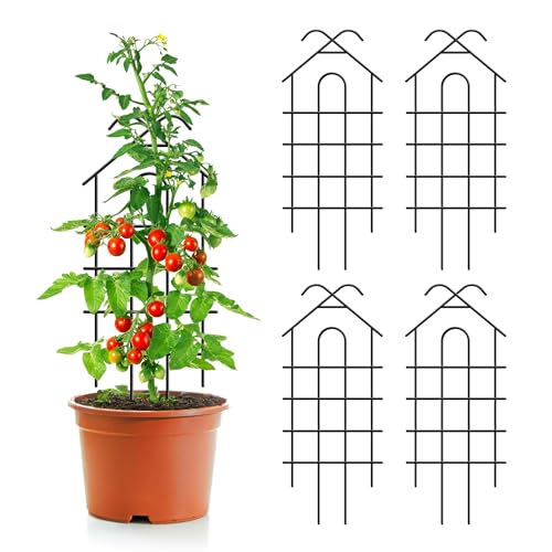 24" Metal Garden Trellis for Climbing Plants, 4 Pack Plant Trellis for Potted Plants, Indoor Outdoor Black Trellis for Vines, Flowers, House Plants, 10" Wide - size: 24 inch