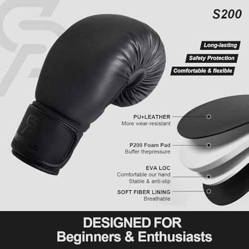 Boxing Gloves for Men & Women, Beginner Kickboxing, 8-16oz - color: Black, size: 10oz