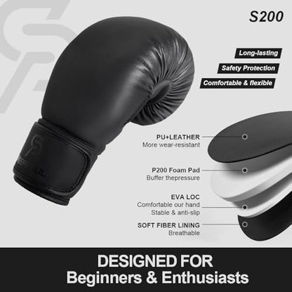 Boxing Gloves for Men & Women, Beginner Kickboxing, 8-16oz - color: Black, size: 12oz